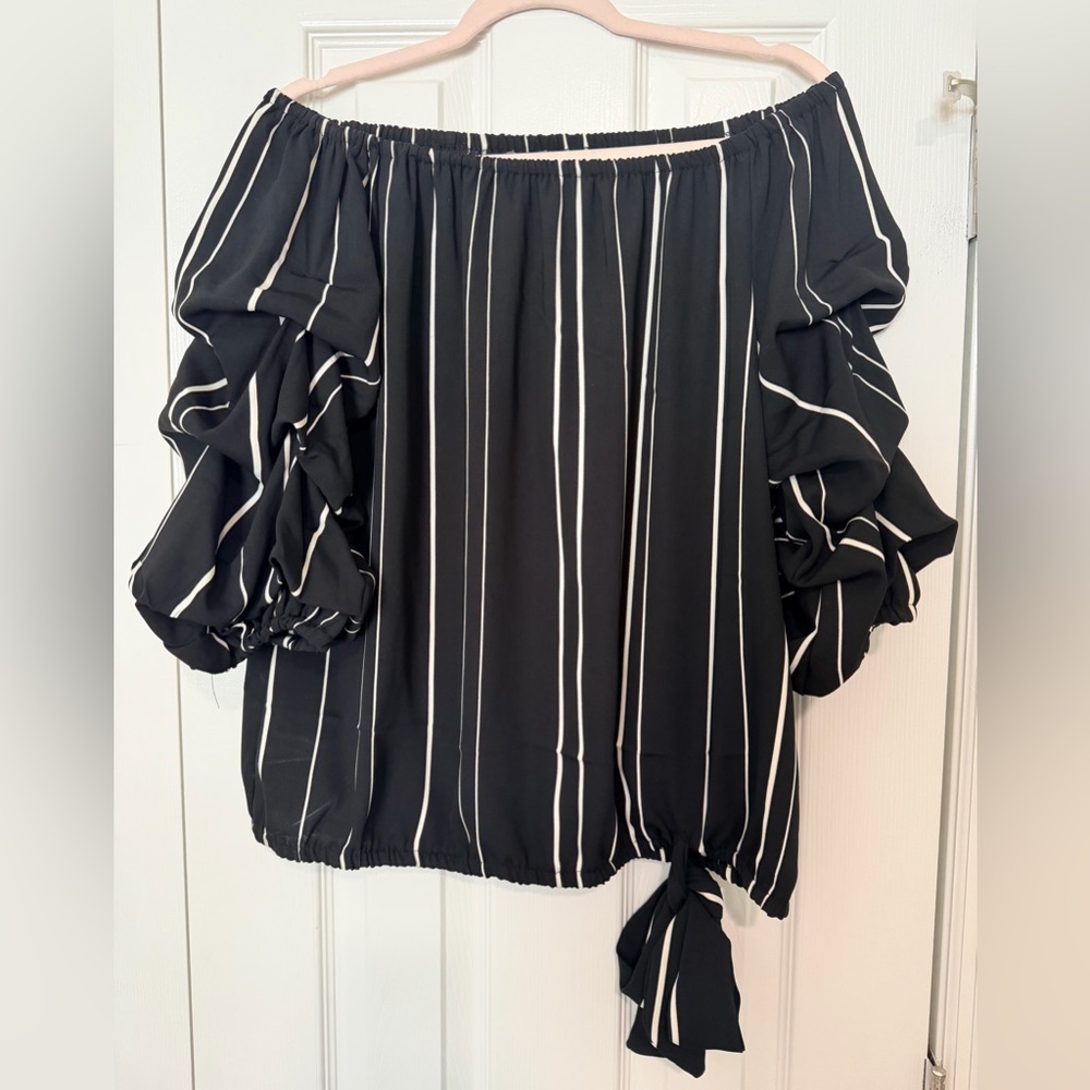 Vince Camuto Black & White Striped Off-Shoulder Blouse